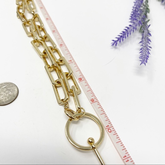 Retro Large Gold Tone Chain Link Back Neck Pendant Necklace - Picture 3 of 4